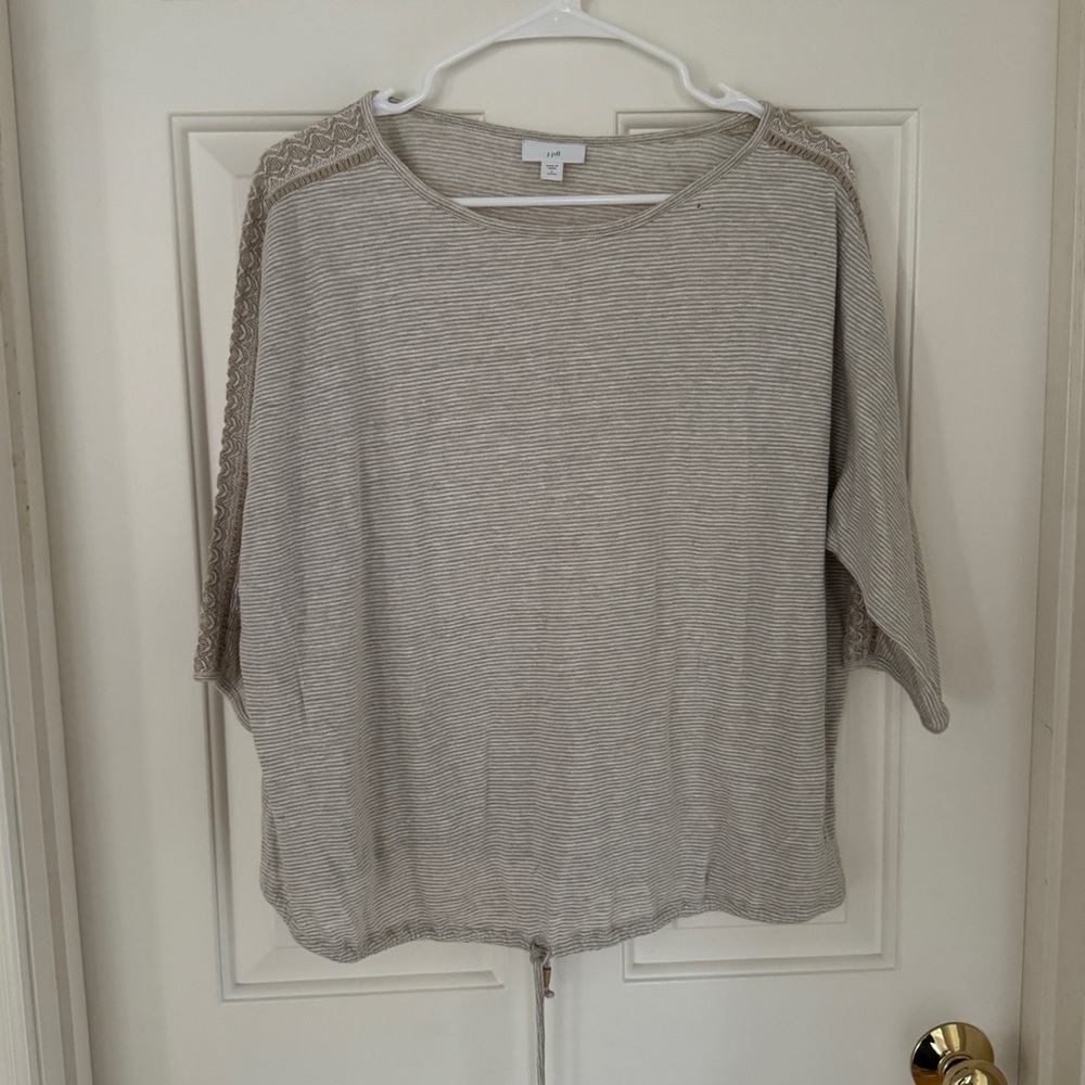 J.Jill Tan Striped Boho Top